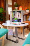 Standard Duty Bell-Shape Flat Bar Table Leg & Bench Base (Sold Separately) - Glacier White