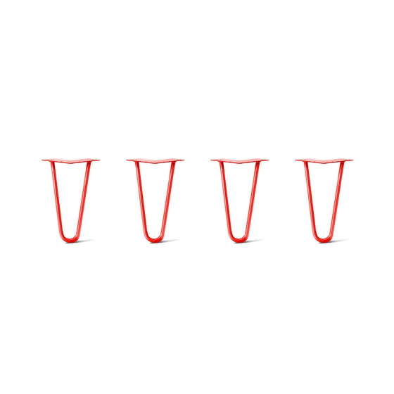 Hairpin Legs Set of 4, 2-Rod Design - Orange-Red Powder Coated Finish