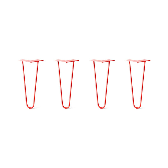 Hairpin Legs Set of 4, 2-Rod Design - Orange-Red Powder Coated Finish