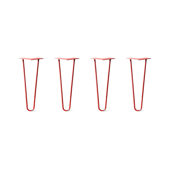 Hairpin Legs Set of 4, 2-Rod Design - Orange-Red Powder Coated Finish