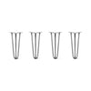 Hairpin Legs Set of 4, 3-Rod Design - Raw Steel