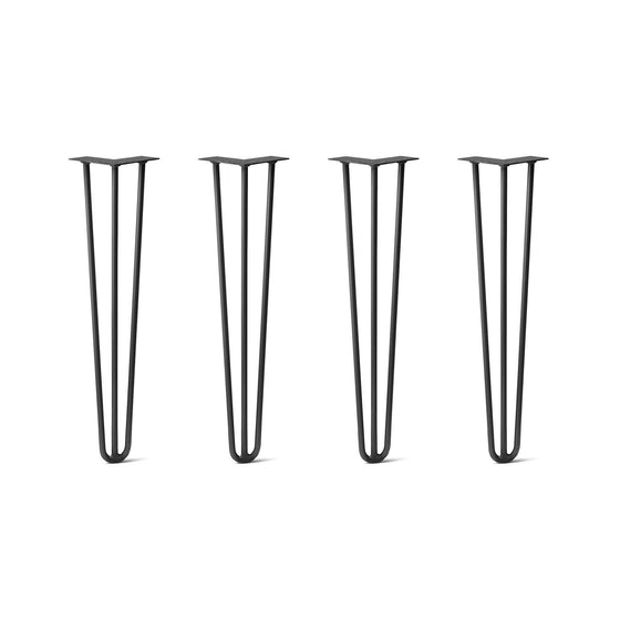 Hairpin Legs Set of 4, 3-Rod Design - Jet Black Satin Powder Coated Finish