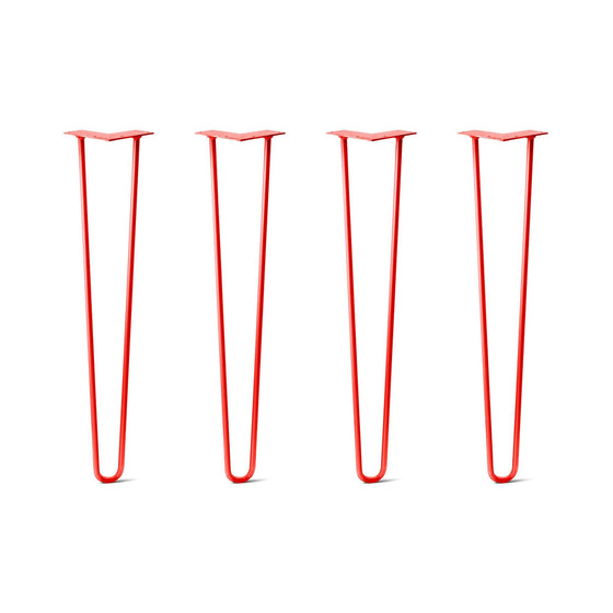 Hairpin Legs Set of 4, 2-Rod Design - Orange-Red Powder Coated Finish