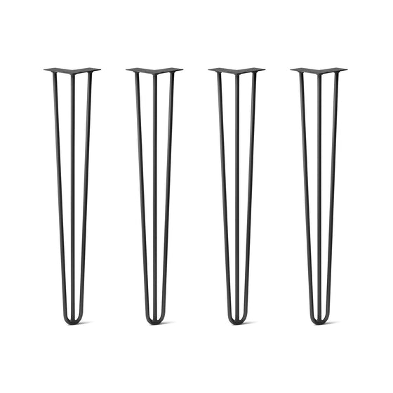 Hairpin Legs Set of 4, 3-Rod Design - Jet Black Satin Powder Coated Finish