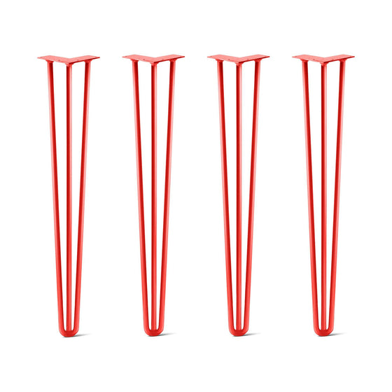 Hairpin Legs Set of 4, 3-Rod Design - Orange-Red Powder Coated Finish