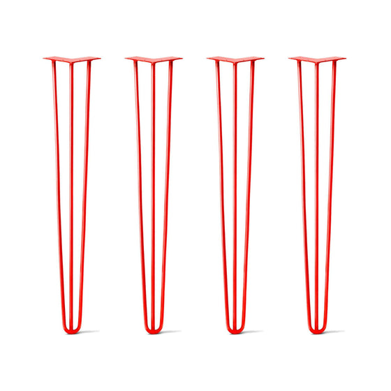 Hairpin Legs Set of 4, 3-Rod Design - Orange-Red Powder Coated Finish