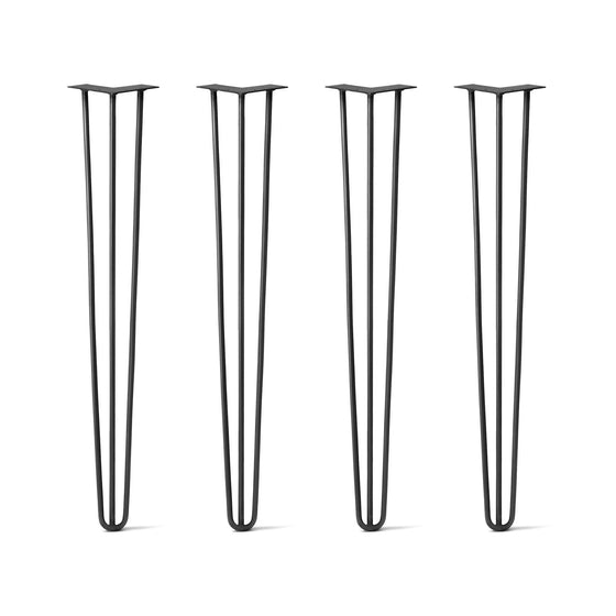 Hairpin Legs Set of 4, 3-Rod Design - Jet Black Satin Powder Coated Finish
