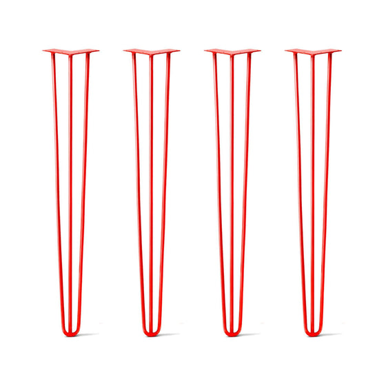 Hairpin Legs Set of 4, 3-Rod Design - Orange-Red Powder Coated Finish