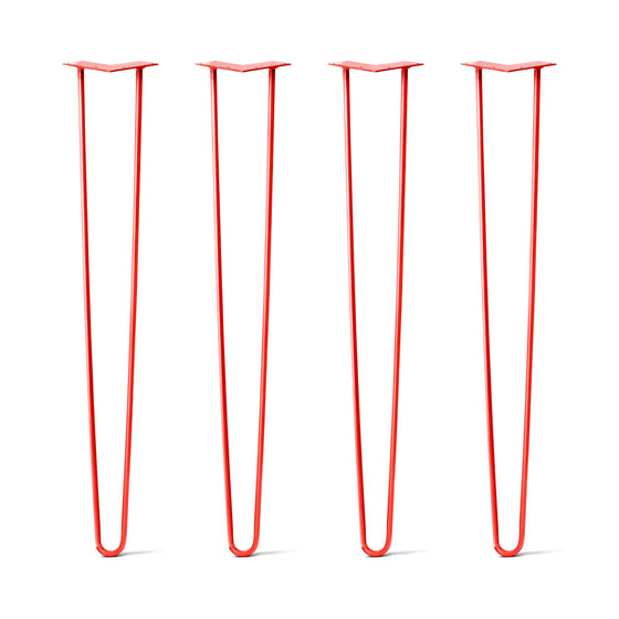 Hairpin Legs Set of 4, 2-Rod Design - Orange-Red Powder Coated Finish