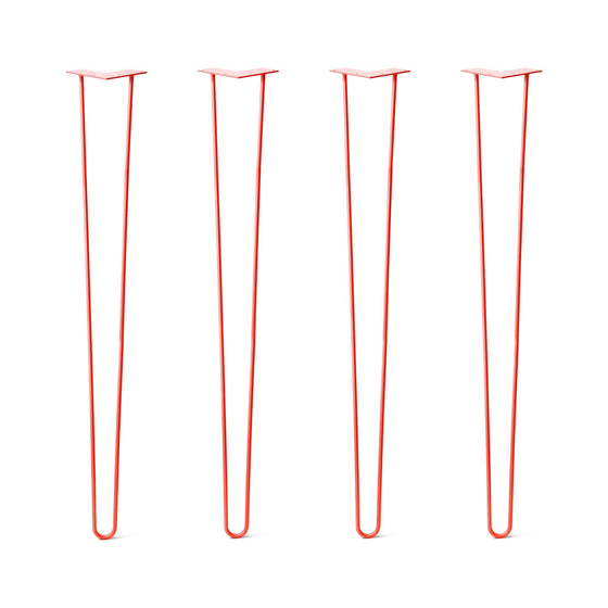 Hairpin Legs Set of 4, 2-Rod Design - Orange-Red Powder Coated Finish