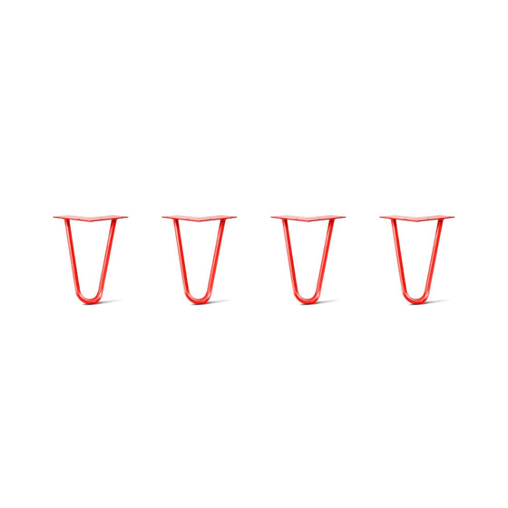Hairpin Legs Set of 4, 2-Rod Design - Orange-Red Powder Coated Finish
