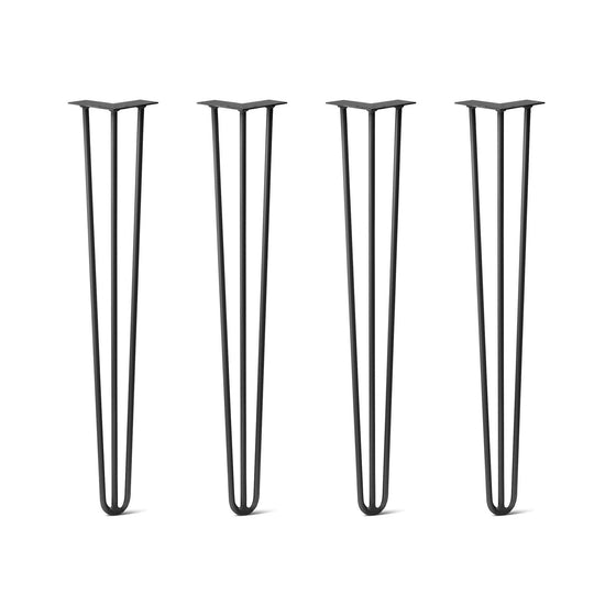 Hairpin Legs Set of 4, 3-Rod Design - Jet Black Satin Powder Coated Finish